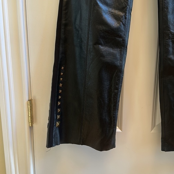 Pamela McCoy Black Genuine Leather Studded Pants 8 - Picture 2 of 12